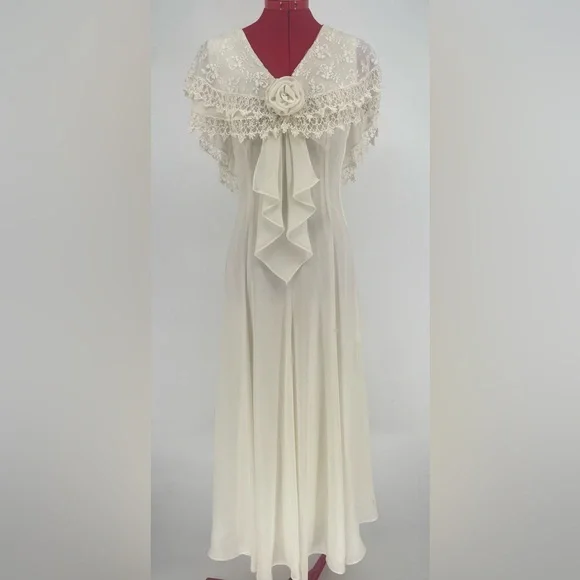 Vintage Scott McClintock 1980s Cottagecore Lace & Rosette Detail Dress - Picture 2 of 16